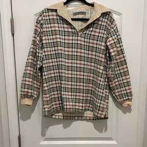 Montana Blues Plaid Pullover Shirt with Cream Collar. 100% Cotton